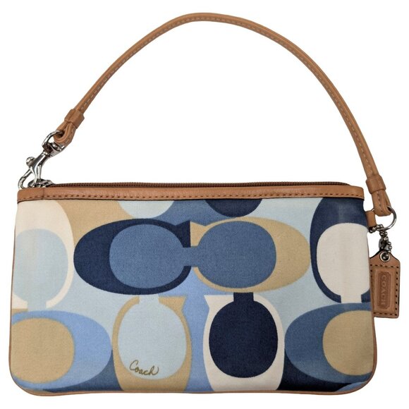 COACH Signature Scarf Print Large Wristlet Multicolor Canvas Wallet Clutch Bag - Picture 2 of 12